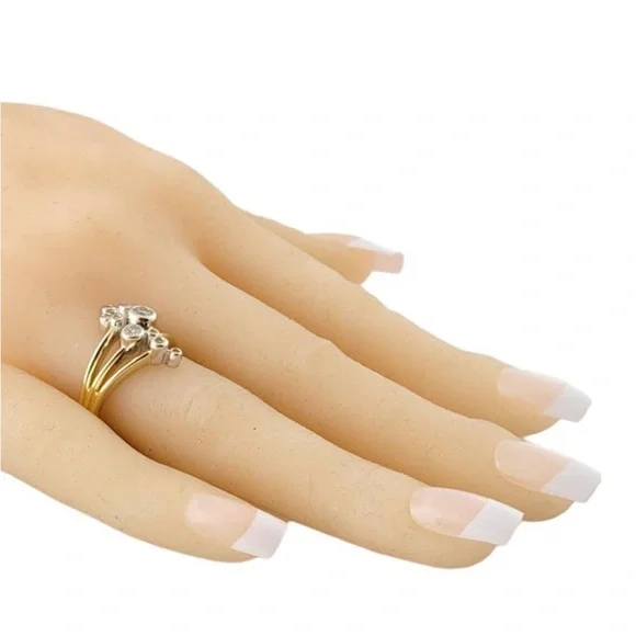 10k yellow & white two tone gold diamond bubble bypass ring 6.5 - Picture 8 of 8